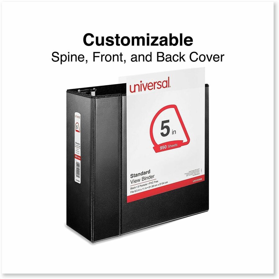 5" Binder Capacity - 950 Sheet Capacity - 3 Ring(s) - Fastener(s): Ring - Pocket(s): 2, Inside Front & Back - Polypropylene - Black - Non-stick - 1 Each