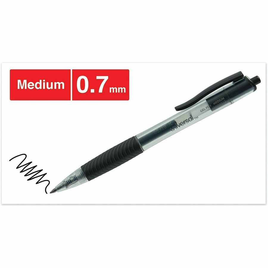 Universal Comfort Grip Gel Pen - Retractable - Black Ink - Gel-based, Water Based - Clear, Black Barrel - 1 Dozen