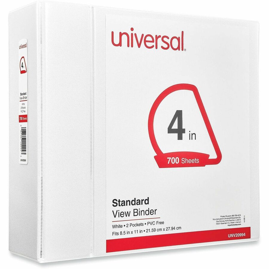 4" Binder Capacity - 775 Sheet Capacity - 3 Ring(s) - Fastener(s): Ring - Pocket(s): 2, Inside Front & Back - Polypropylene - White - Non-stick - 1 Each