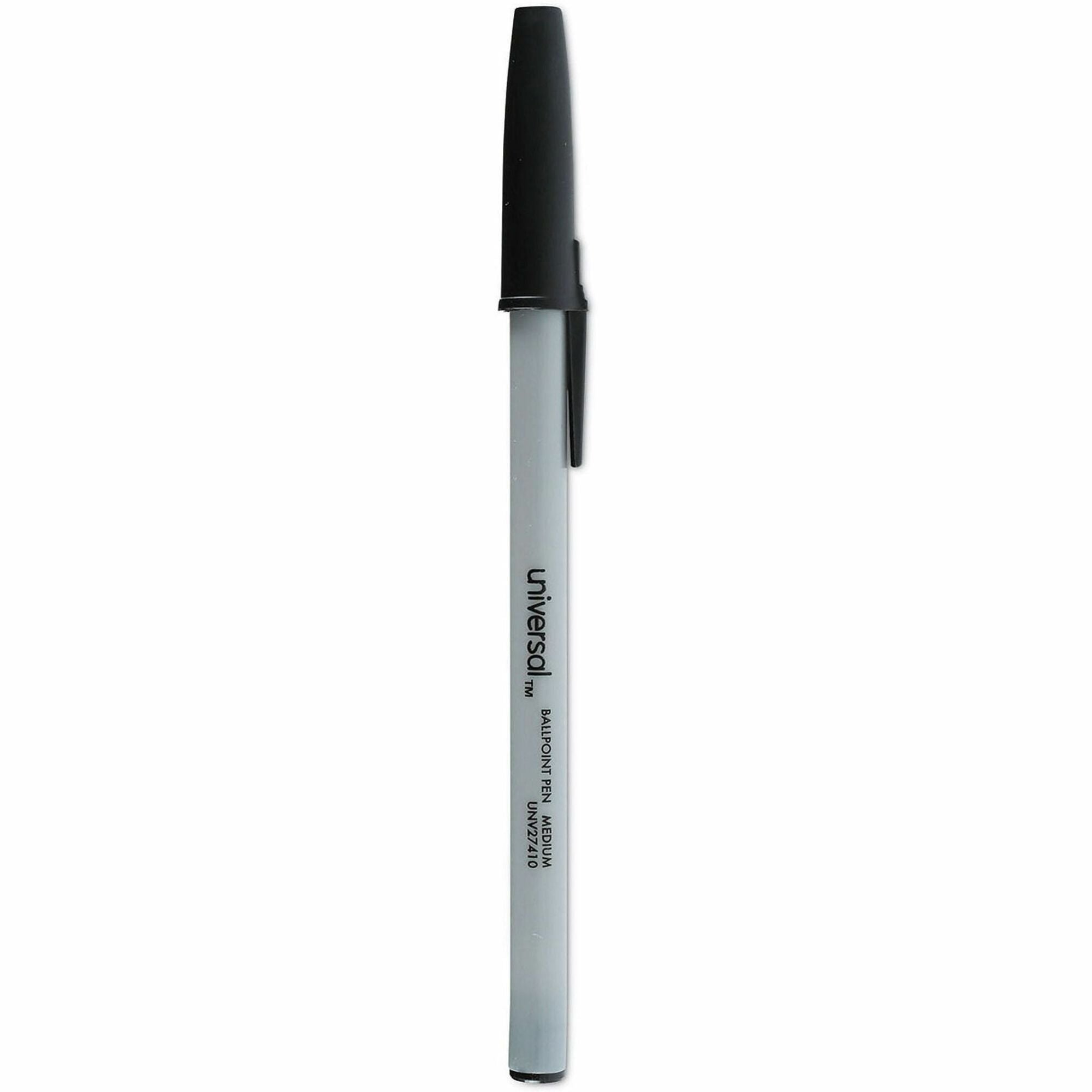 Universal Ballpoint Pen, 1 mm Medium, Black Ink, Oil-Based, Gray Stick, Black Barrel, 1 Dozen