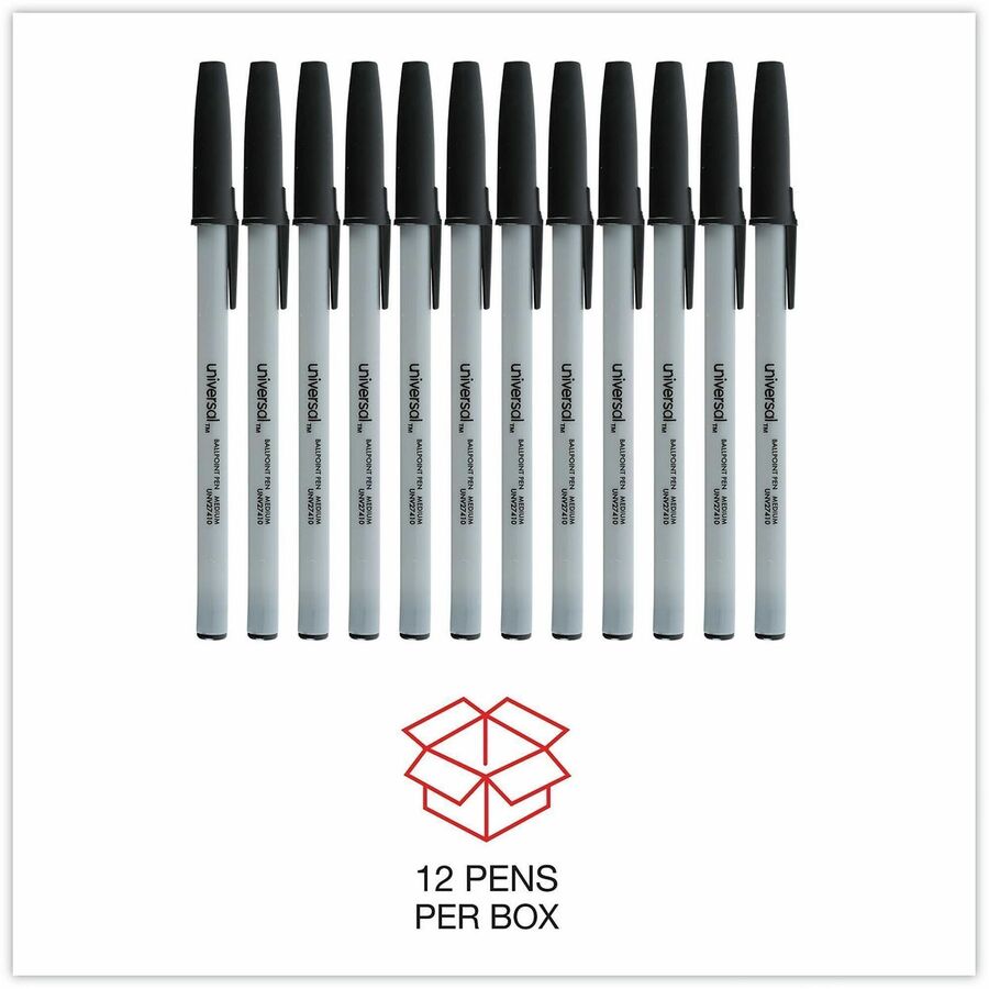 Universal Ballpoint Pen, 1 mm Medium, Black Ink, Oil-Based, Gray Stick, Black Barrel, 1 Dozen