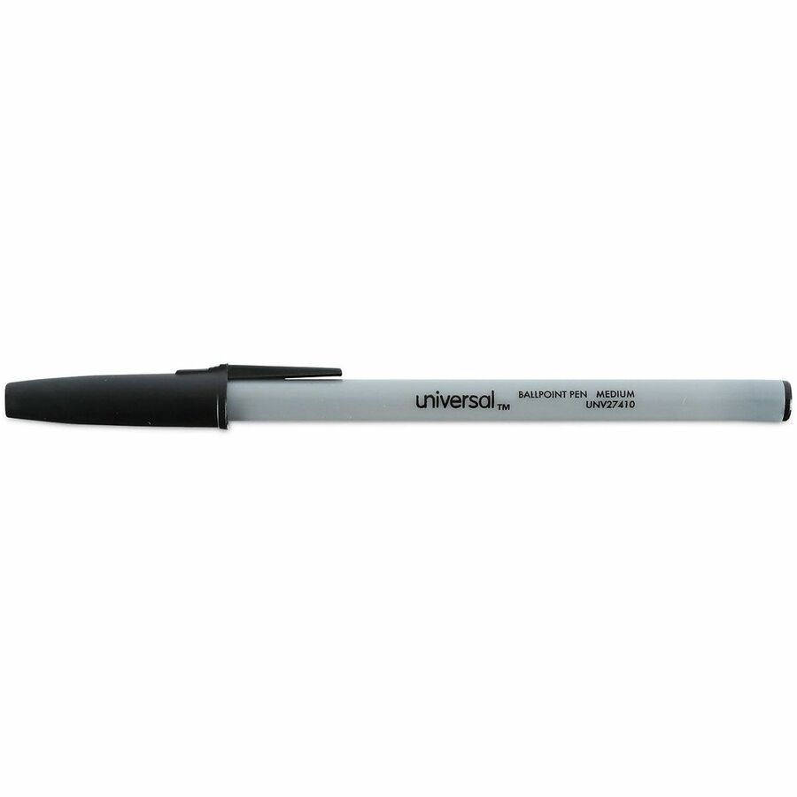 Universal Ballpoint Pen, 1 mm Medium, Black Ink, Oil-Based, Gray Stick, Black Barrel, 1 Dozen