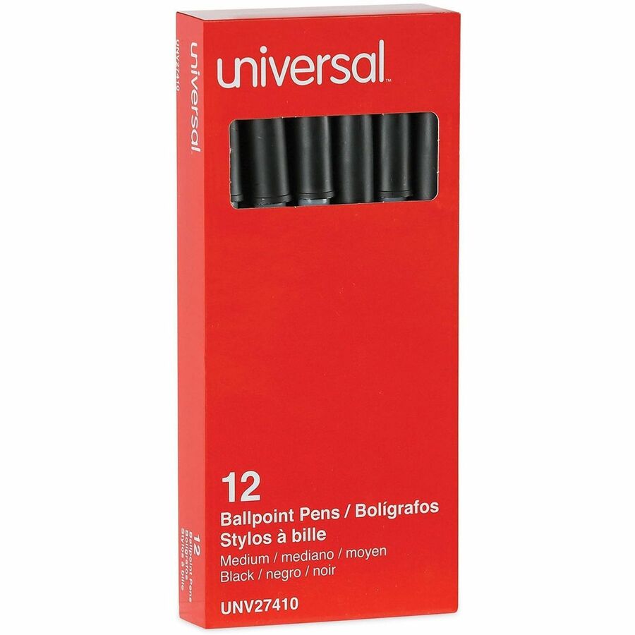 Universal Ballpoint Pen, 1 mm Medium, Black Ink, Oil-Based, Gray Stick, Black Barrel, 1 Dozen