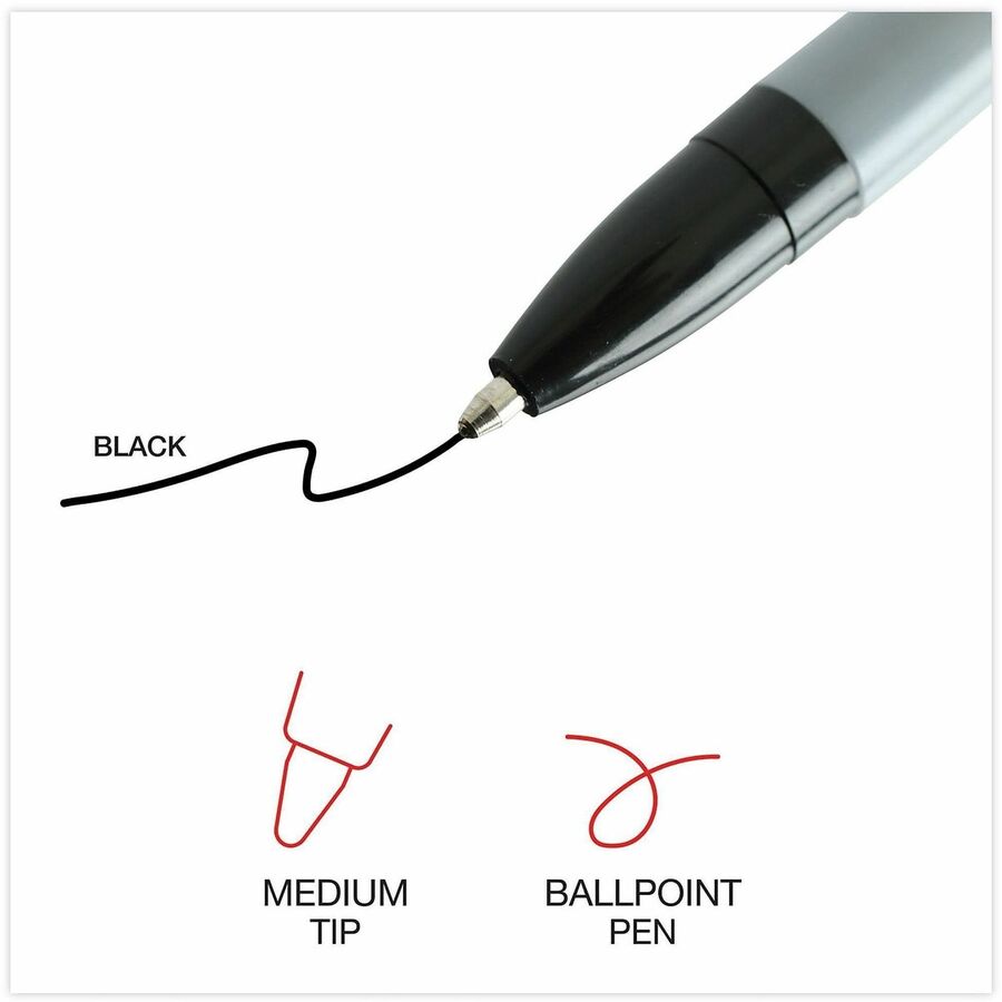 Universal Ballpoint Pen, 1 mm Medium, Black Ink, Oil-Based, Gray Stick, Black Barrel, 1 Dozen