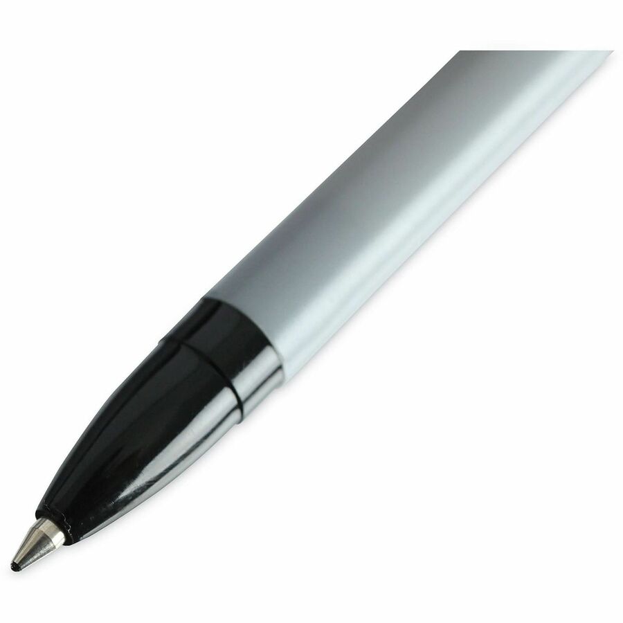 Universal Ballpoint Pen, Black Ink, 0.7 mm Fine Conical Point, Oil-Based, Gray Stick, Black Barrel, Smooth Grip, Quick-Drying, 1 Dozen