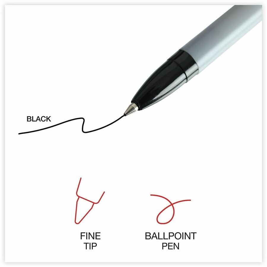 Universal Ballpoint Pen, Black Ink, 0.7 mm Fine Conical Point, Oil-Based, Gray Stick, Black Barrel, Smooth Grip, Quick-Drying, 1 Dozen