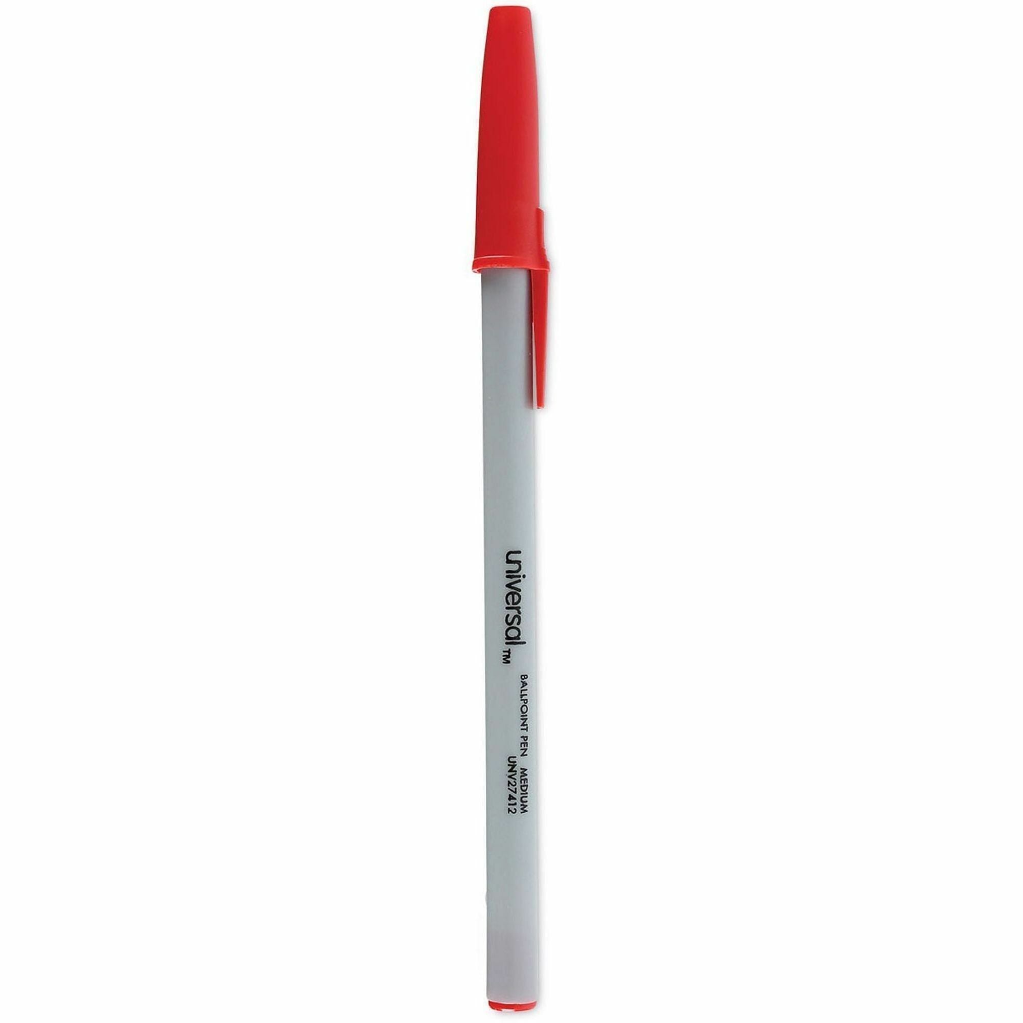 Universal Ballpoint Pen - Red Ink - Oil Based - Gray Stick, Red Barrel - Office - 1 Dozen
