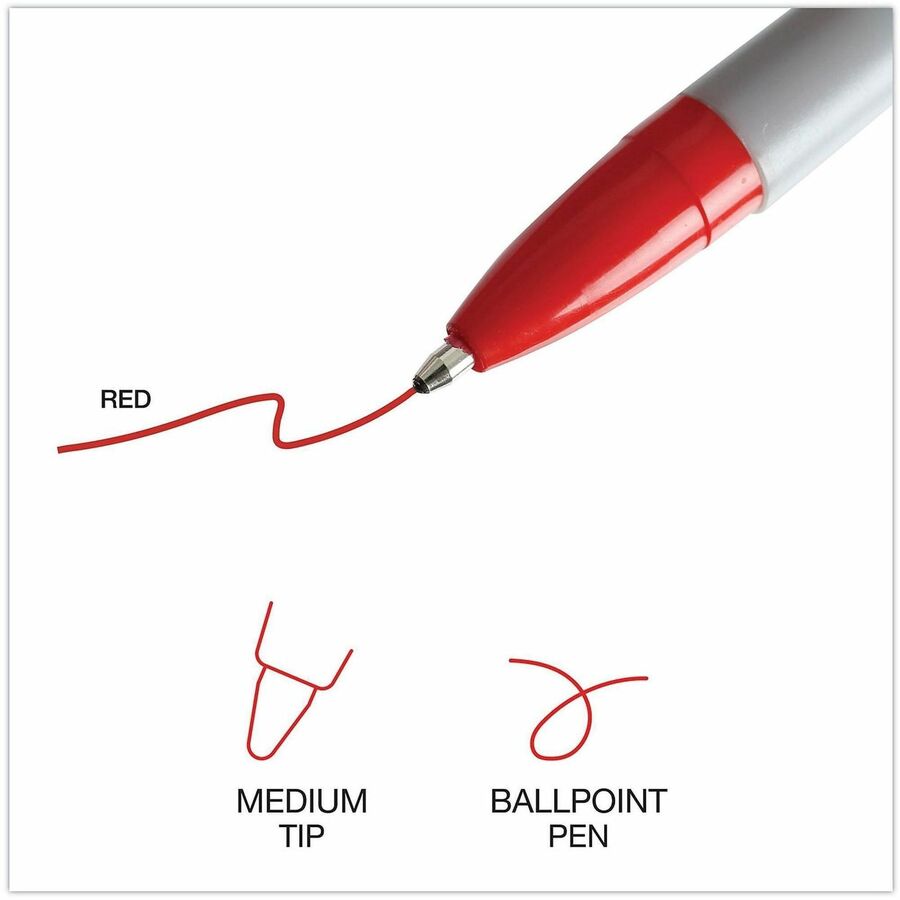 Universal Ballpoint Pen - Red Ink - Oil Based - Gray Stick, Red Barrel - Office - 1 Dozen