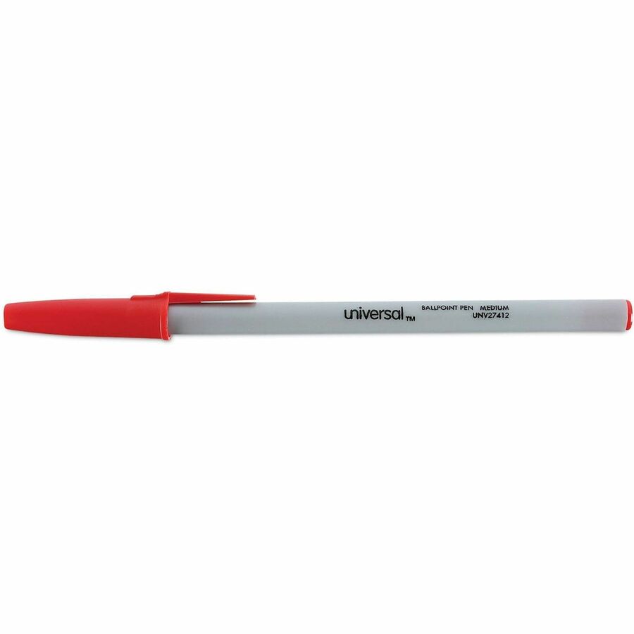 Universal Ballpoint Pen - Red Ink - Oil Based - Gray Stick, Red Barrel - Office - 1 Dozen
