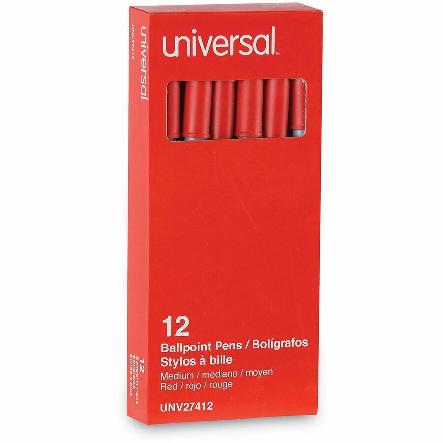 Universal Ballpoint Pen - Red Ink - Oil Based - Gray Stick, Red Barrel - Office - 1 Dozen