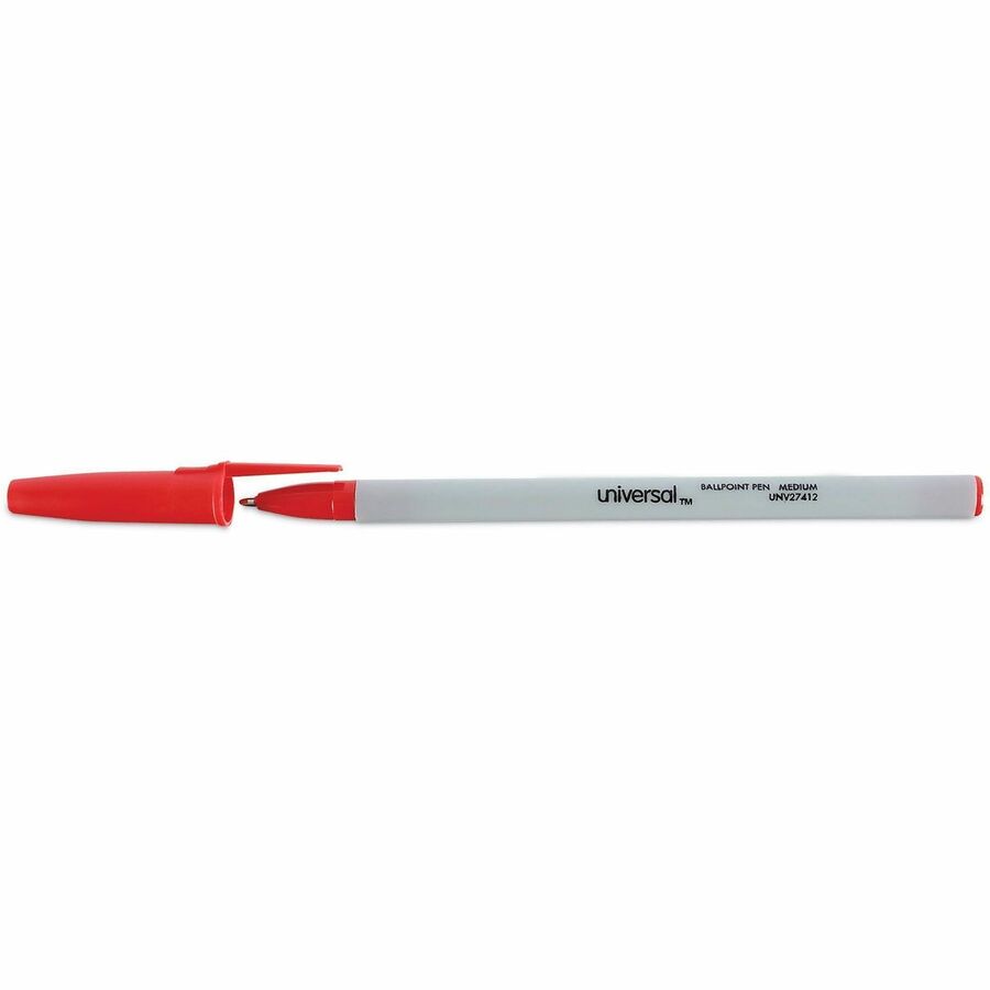 Universal Ballpoint Pen - Red Ink - Oil Based - Gray Stick, Red Barrel - Office - 1 Dozen