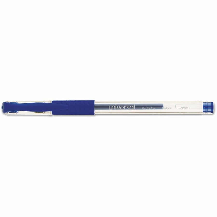 Universal Comfort Grip Gel Pen - Blue Ink - Gel-based, Water Based - Clear Stick, Blue Barrel - 1 Dozen