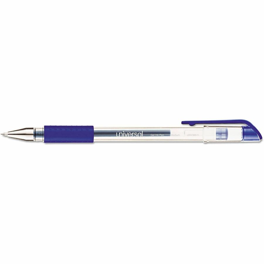 Universal Comfort Grip Gel Pen - Blue Ink - Gel-based, Water Based - Clear Stick, Blue Barrel - 1 Dozen