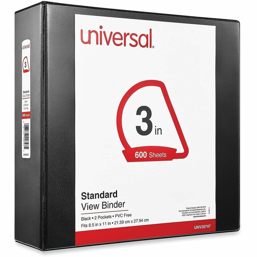 3" Binder Capacity - 600 Sheet Capacity - 3 Ring(s) - Fastener(s): Ring - Pocket(s): 2, Inside Front & Back - Polypropylene - Black - Non-stick - 1 Each