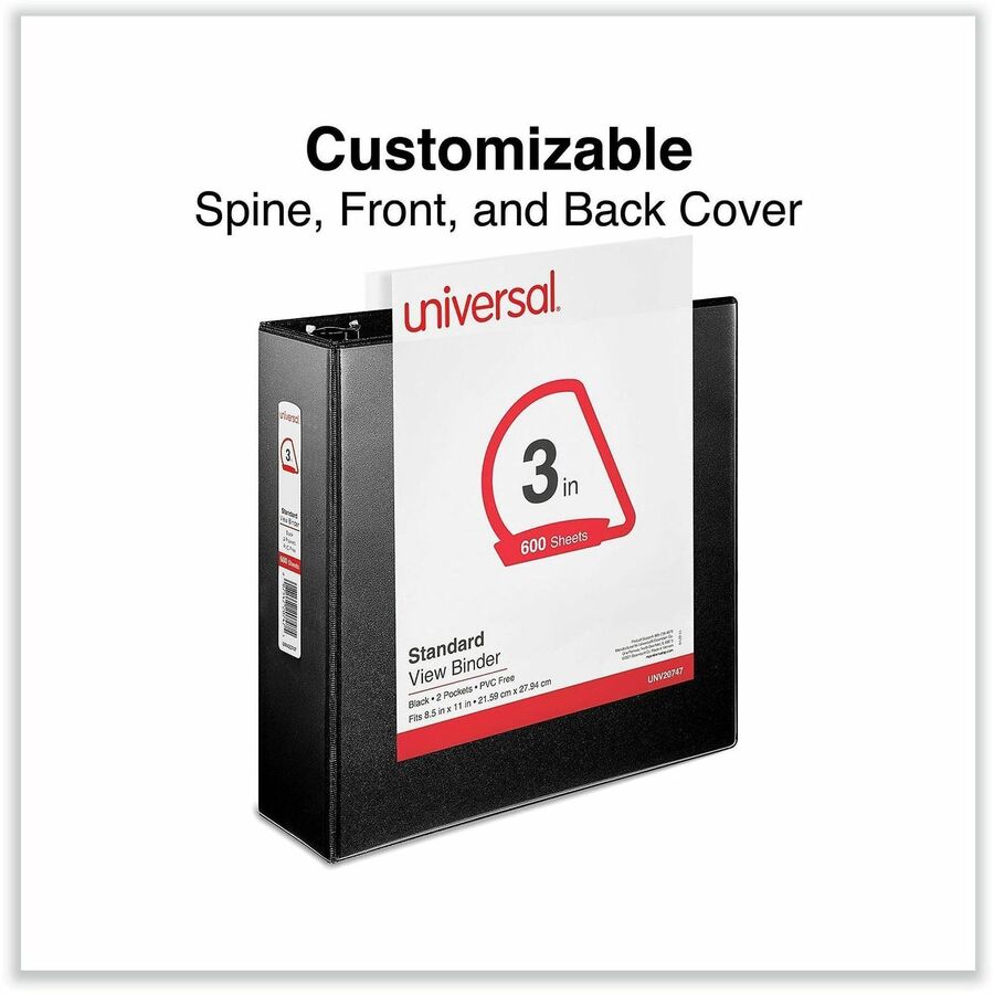 3" Binder Capacity - 600 Sheet Capacity - 3 Ring(s) - Fastener(s): Ring - Pocket(s): 2, Inside Front & Back - Polypropylene - Black - Non-stick - 1 Each