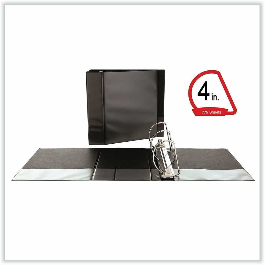 4" Binder Capacity - 775 Sheet Capacity - 3 Ring(s) - Fastener(s): Ring - Pocket(s): 2, Inside Front & Back - Polypropylene - Black - Non-stick - 1 Each