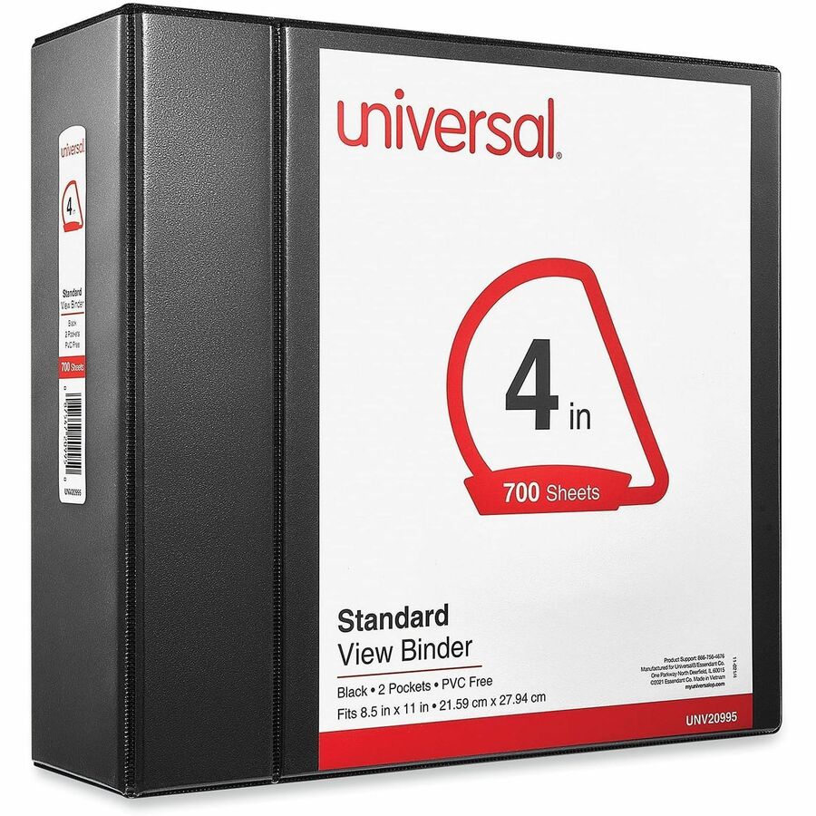 4" Binder Capacity - 775 Sheet Capacity - 3 Ring(s) - Fastener(s): Ring - Pocket(s): 2, Inside Front & Back - Polypropylene - Black - Non-stick - 1 Each