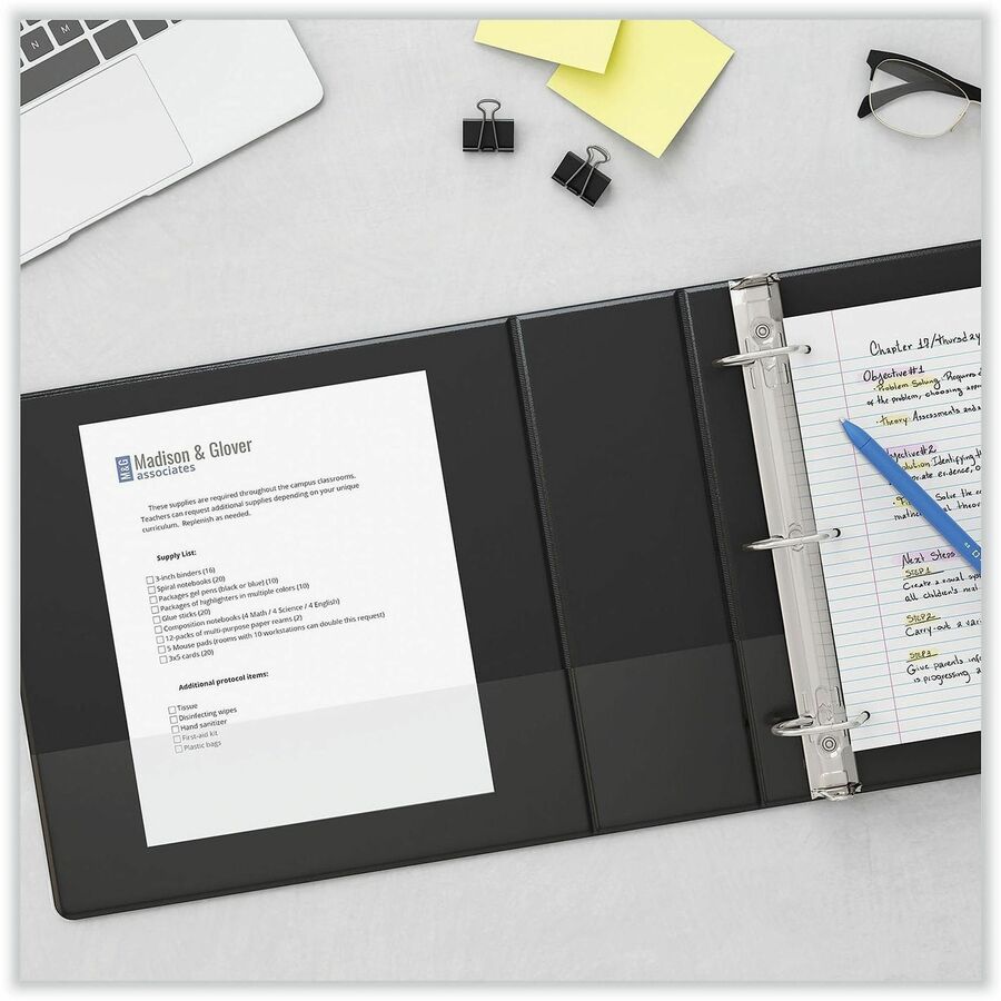4" Binder Capacity - 775 Sheet Capacity - 3 Ring(s) - Fastener(s): Ring - Pocket(s): 2, Inside Front & Back - Polypropylene - Black - Non-stick - 1 Each
