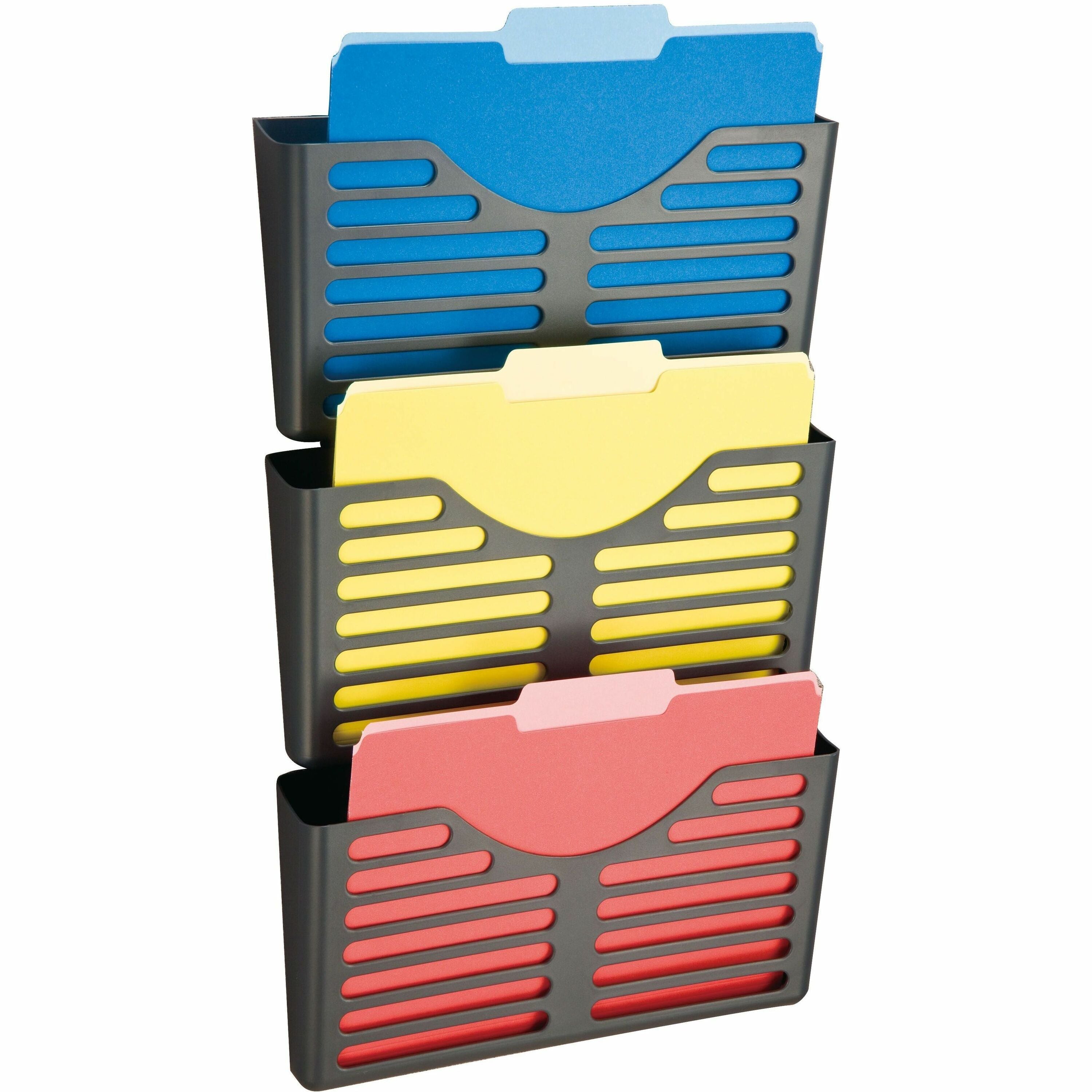 3 Pocket(s) - Vertical - 28" Height x 13.50" Width x 4.70" Depth - Impact Resistant, Lockable, Adjustable Hanger - Gray - Plastic - 3 / Pack