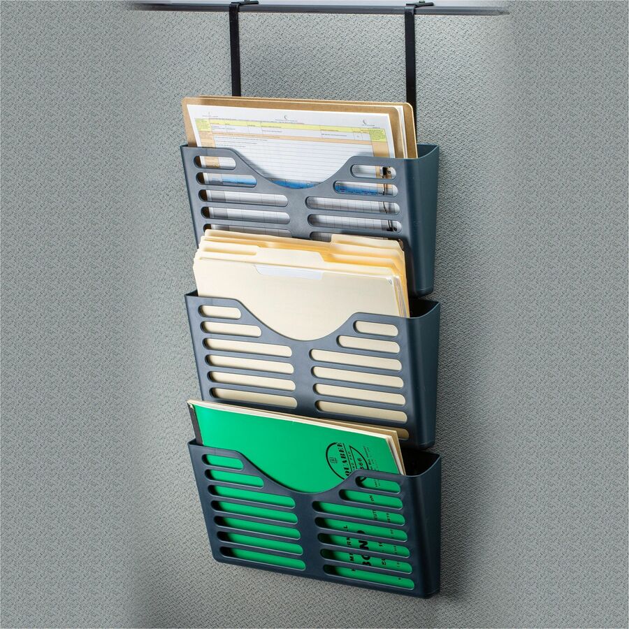 3 Pocket(s) - Vertical - 28" Height x 13.50" Width x 4.70" Depth - Impact Resistant, Lockable, Adjustable Hanger - Gray - Plastic - 3 / Pack
