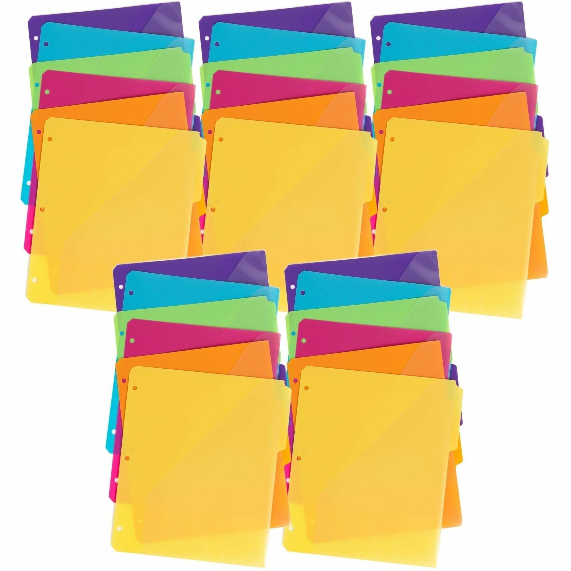 Assorted Tab(s) - 1/3 - Letter - 8.50" Width x 11" Length - 3 Hole Punched - Yellow, Orange, Pink, Green, Blue, Purple Divider - Poly Tab(s) - Acid-free, Hole-punched, Heavyweight, Durable, Pocket, Tear Resistant, Water Resistant - 30 / Box