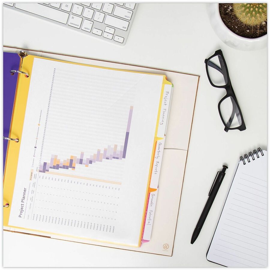Assorted Tab(s) - 1/3 - Letter - 8.50" Width x 11" Length - 3 Hole Punched - Yellow, Orange, Pink, Green, Blue, Purple Divider - Poly Tab(s) - Acid-free, Hole-punched, Heavyweight, Durable, Pocket, Tear Resistant, Water Resistant - 30 / Box