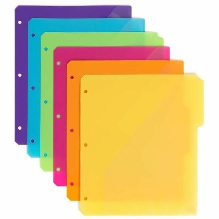 Assorted Tab(s) - 1/3 - Letter - 8.50" Width x 11" Length - 3 Hole Punched - Yellow, Orange, Pink, Green, Blue, Purple Divider - Poly Tab(s) - Acid-free, Hole-punched, Heavyweight, Durable, Pocket, Tear Resistant, Water Resistant - 30 / Box