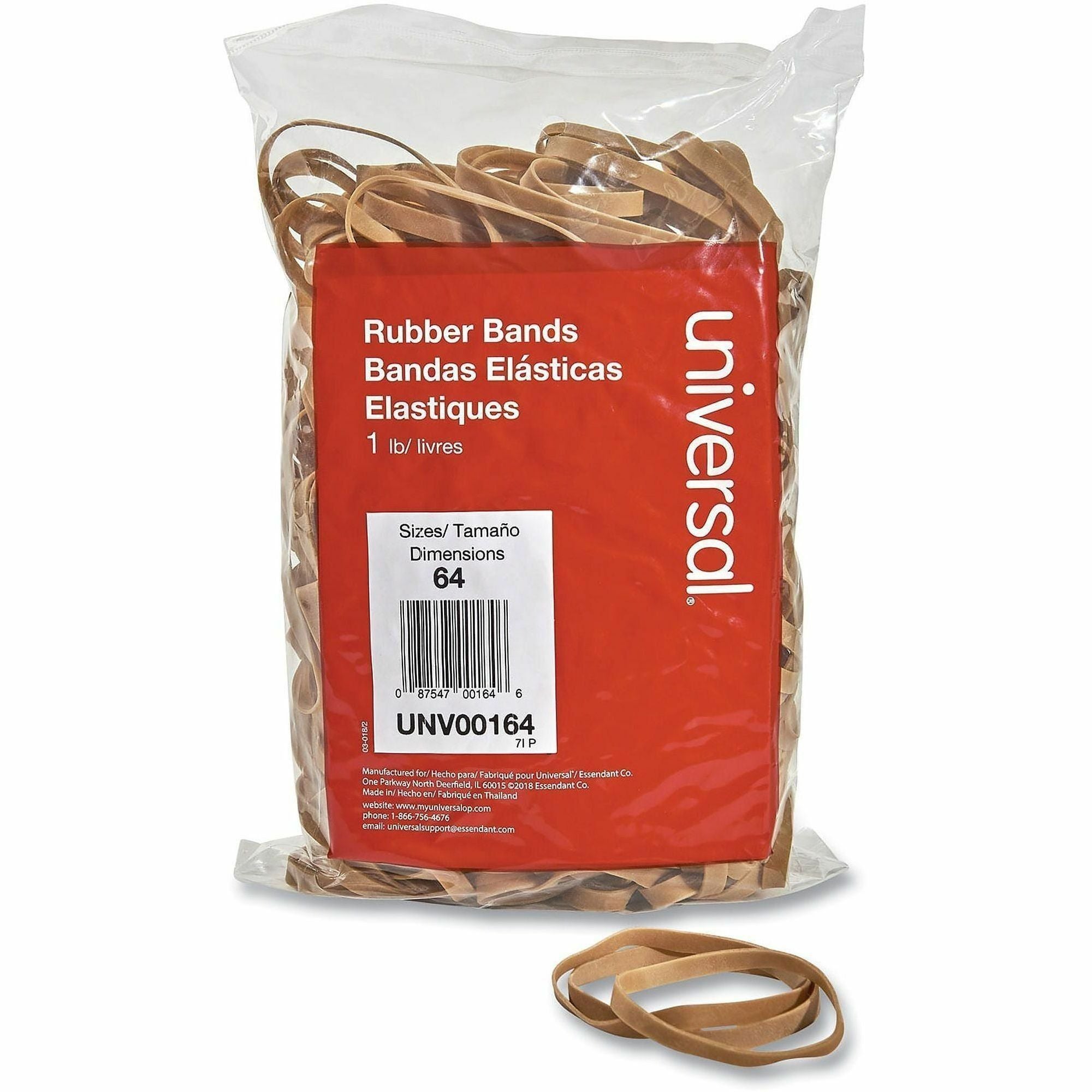 Universal Standard Rubber Bands - Size: #64 - 3.5" Length x 0.3" Width - Elastic - Rubber - Beige - 320 / Pack