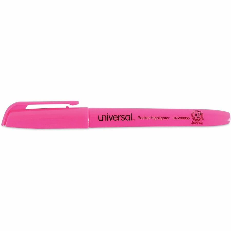 Universal Highlighter, Fluorescent Pink Ink, Chisel/Broad/Narrow Tip, Pink Barrel,