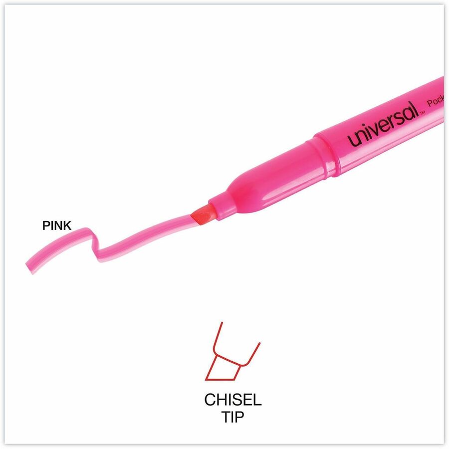 Universal Highlighter, Fluorescent Pink Ink, Chisel/Broad/Narrow Tip, Pink Barrel,