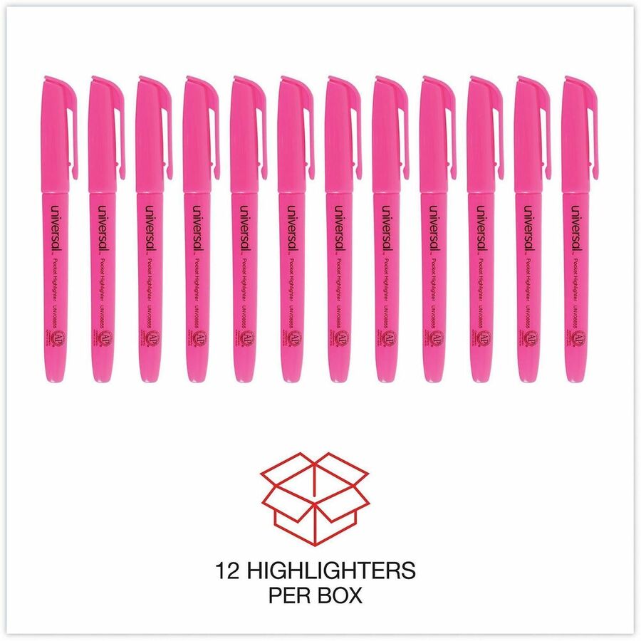 Universal Highlighter, Fluorescent Pink Ink, Chisel/Broad/Narrow Tip, Pink Barrel,