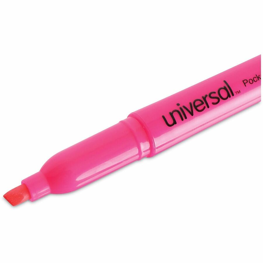 Universal Highlighter, Fluorescent Pink Ink, Chisel/Broad/Narrow Tip, Pink Barrel,