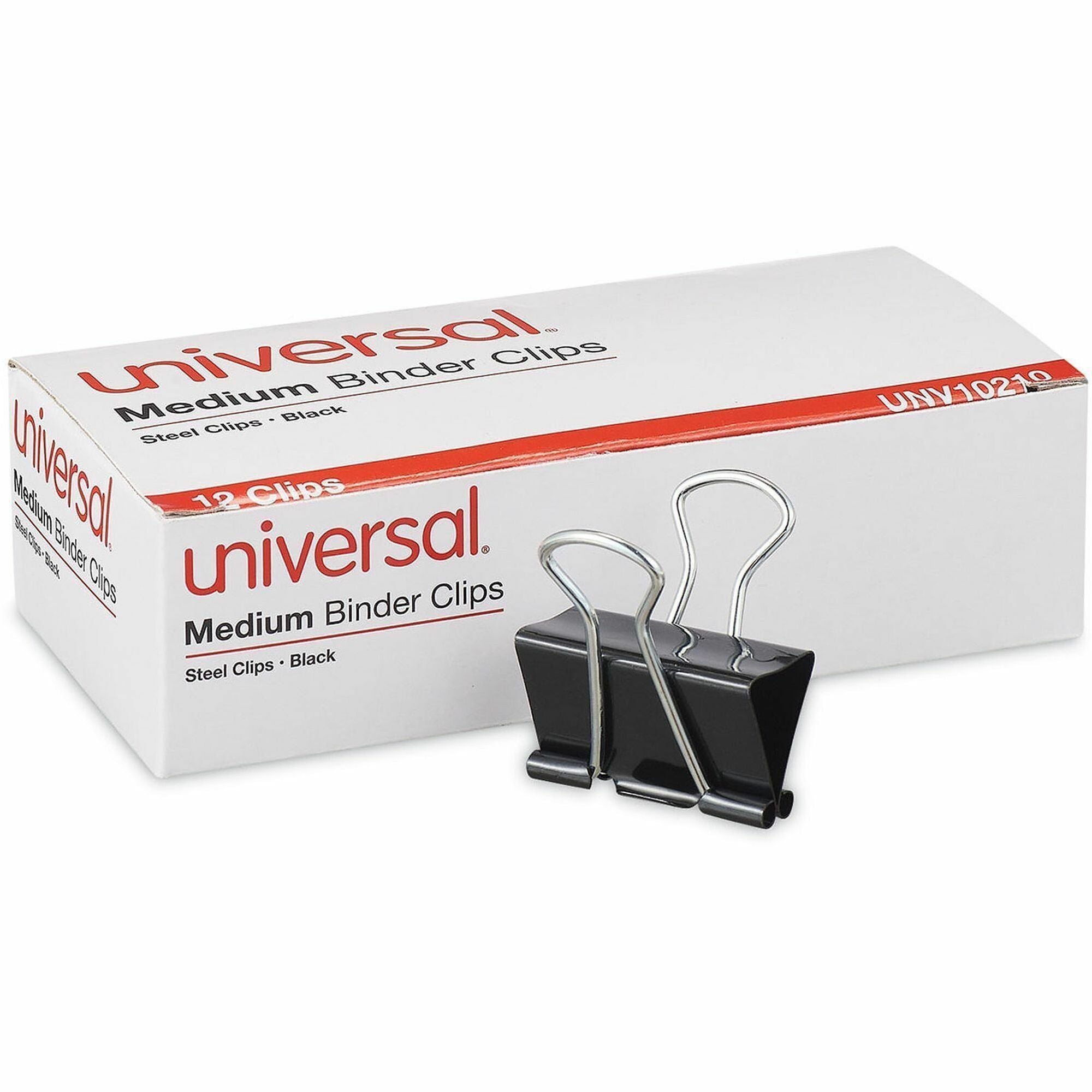 Universal Binder Clip - Medium - 1.3" Width - 0.63" Size Capacity - for School, Home, Office, Paper - Sturdy, Foldable - Black, Silver - Metal, Steel Wire - 12 / Box