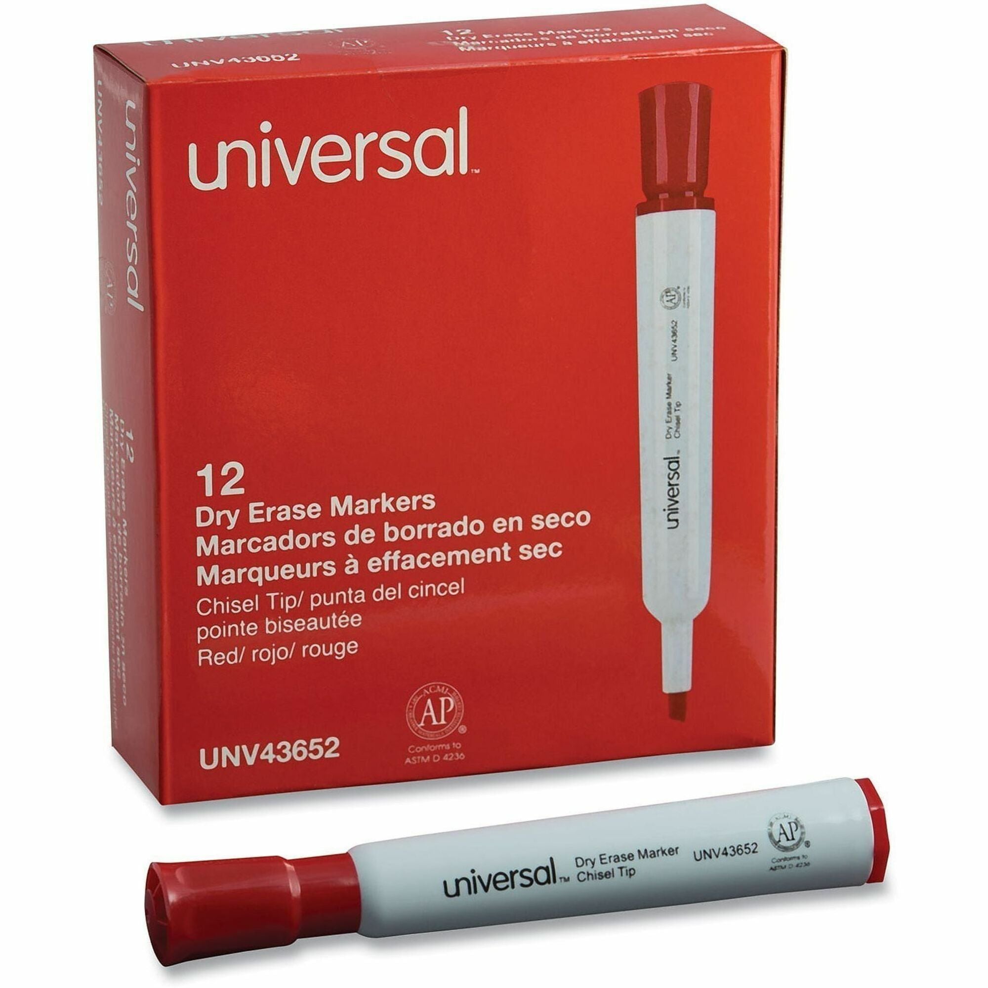 Universal Dry Erase Marker - Erasable - Red Ink - Dry - Glass, General Purpose, Classroom, Home, Office - 1 Dozen