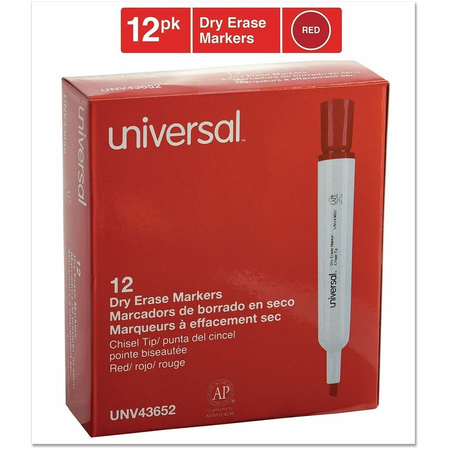 Universal Dry Erase Marker - Erasable - Red Ink - Dry - Glass, General Purpose, Classroom, Home, Office - 1 Dozen