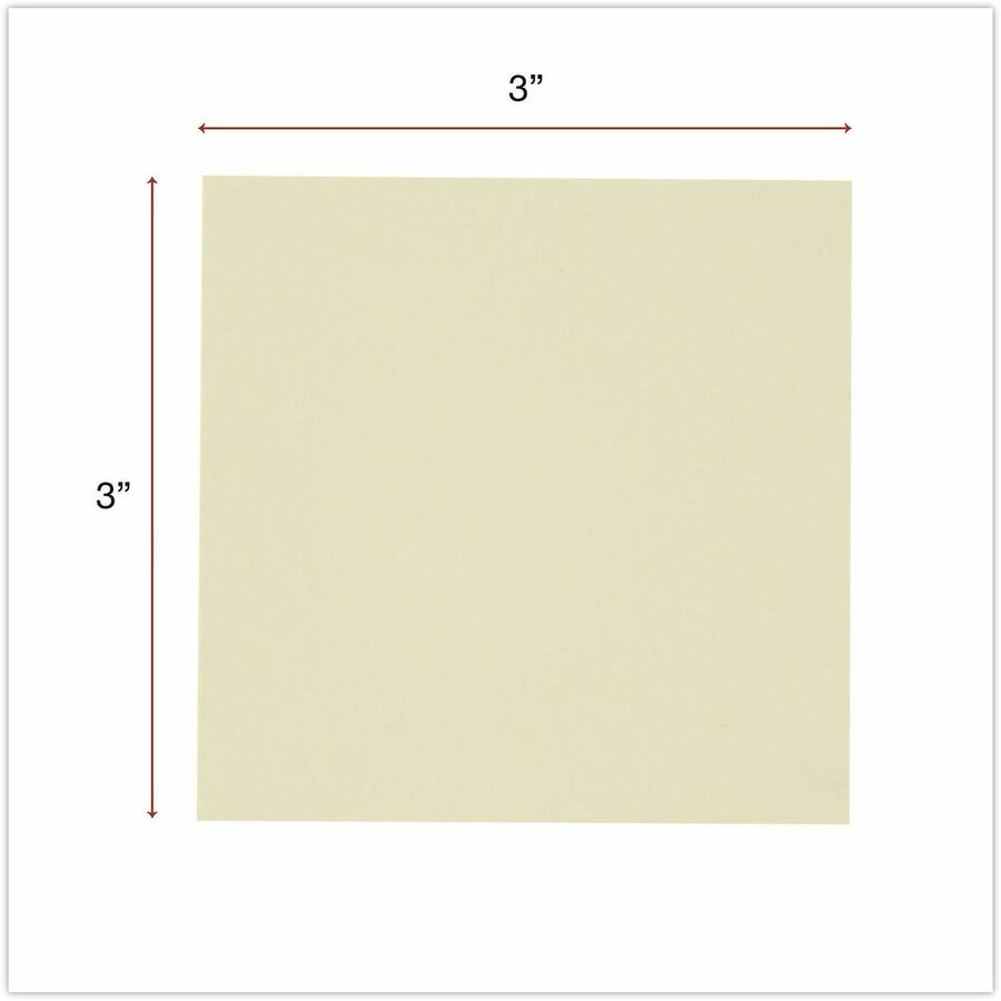 Universal Note Pad - Square - 100 Sheets per Pad - Unruled - Yellow - Paper - Self-stick, Repositionable, Adhesive Backing - Recycled - 18 / Pack