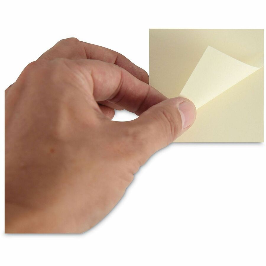 Universal Note Pad - Square - 100 Sheets per Pad - Unruled - Yellow - Paper - Self-stick, Repositionable, Adhesive Backing - Recycled - 18 / Pack