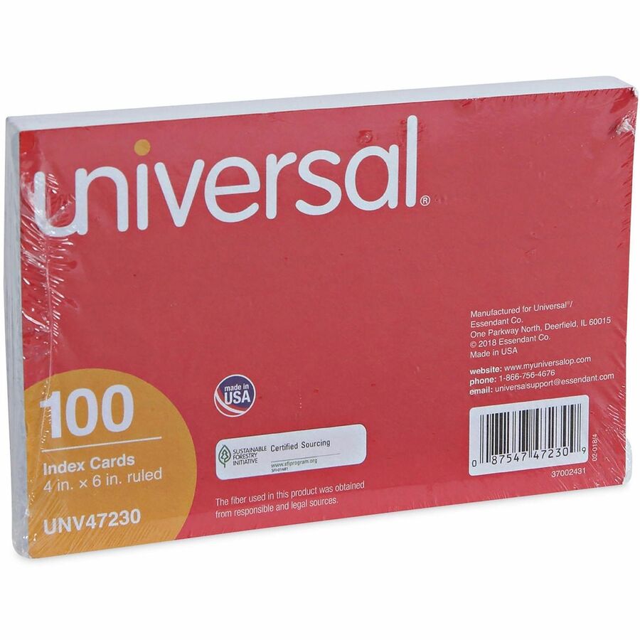 Universal Printable Index Card - 4" x 6" - Acid-free, Ruled - White - 100 / Pack