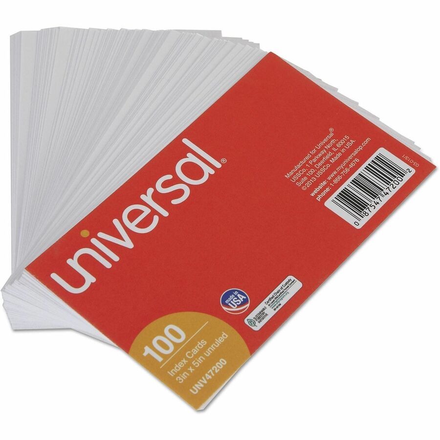 Universal Printable Index Card - 3" x 5" - Acid-free - White - 100 / Pack