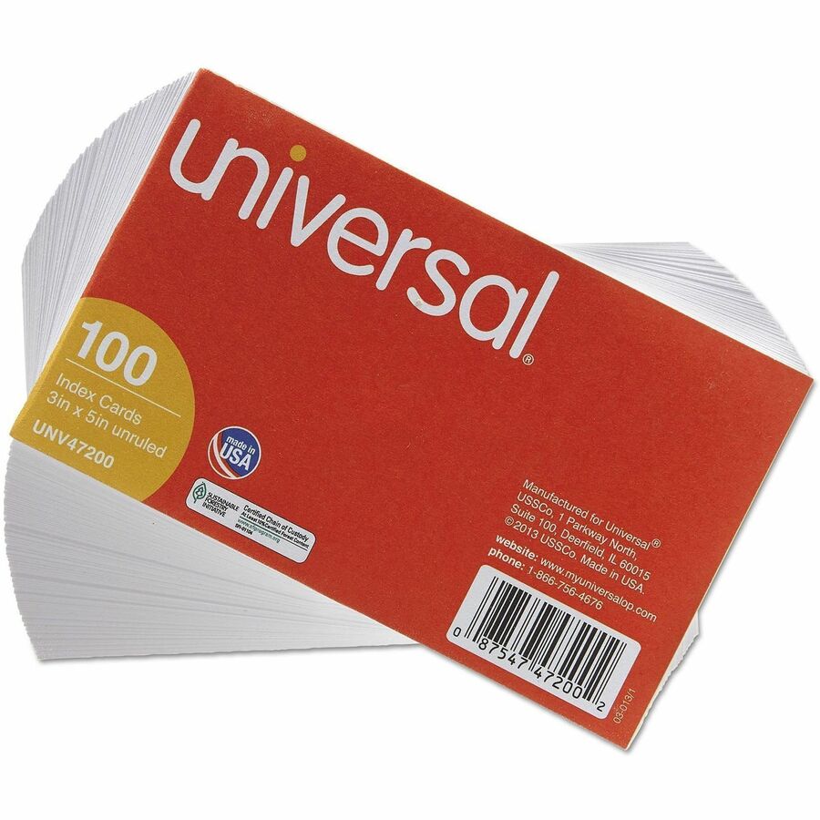 Universal Printable Index Card - 3" x 5" - Acid-free - White - 100 / Pack