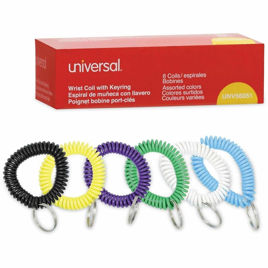 Universal Key Ring - 2.4" Height x 2.4" Width x 0.4" Depth - Plastic - Assorted, Black, Blue, Green, Purple, White, Yellow - Sturdy, Secure - 6 / Pack