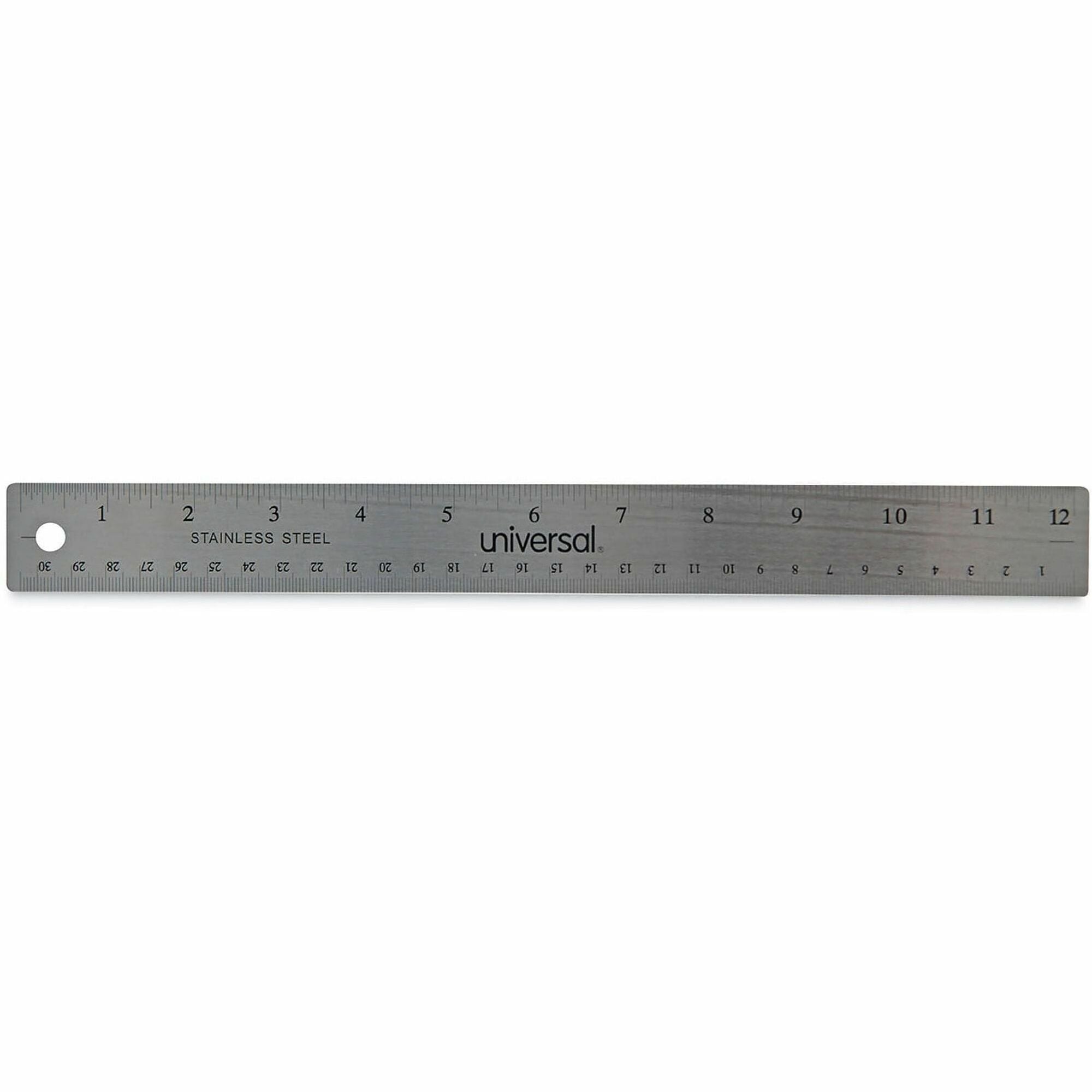 Universal Ruler - 12" Length - 1/16 Graduations - Standard, Metric Measuring System - Stainless Steel, Cork - 1 Each