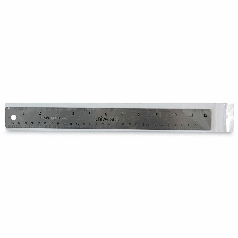 Universal Ruler - 12" Length - 1/16 Graduations - Standard, Metric Measuring System - Stainless Steel, Cork - 1 Each