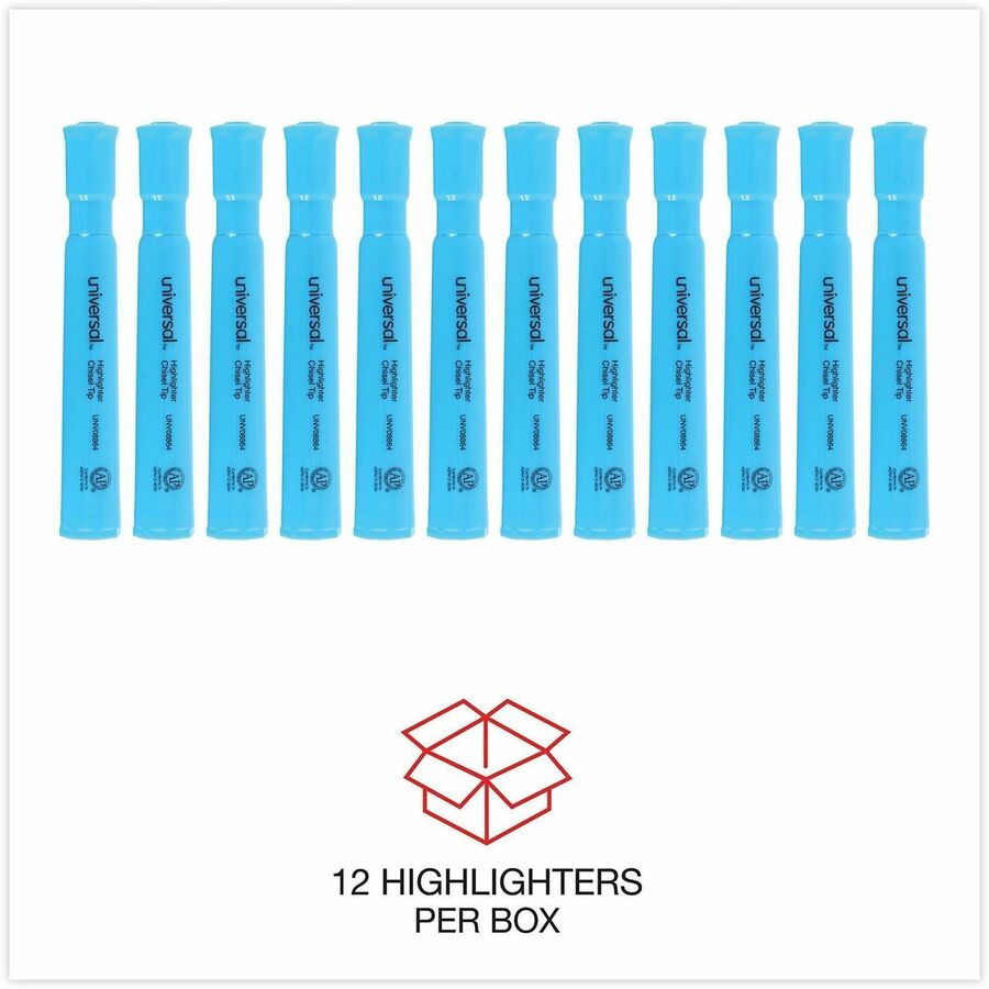 Universal Highlighter, Chisel Tip, Fluorescent Blue Ink, Blue Barrel, 1 Dozen