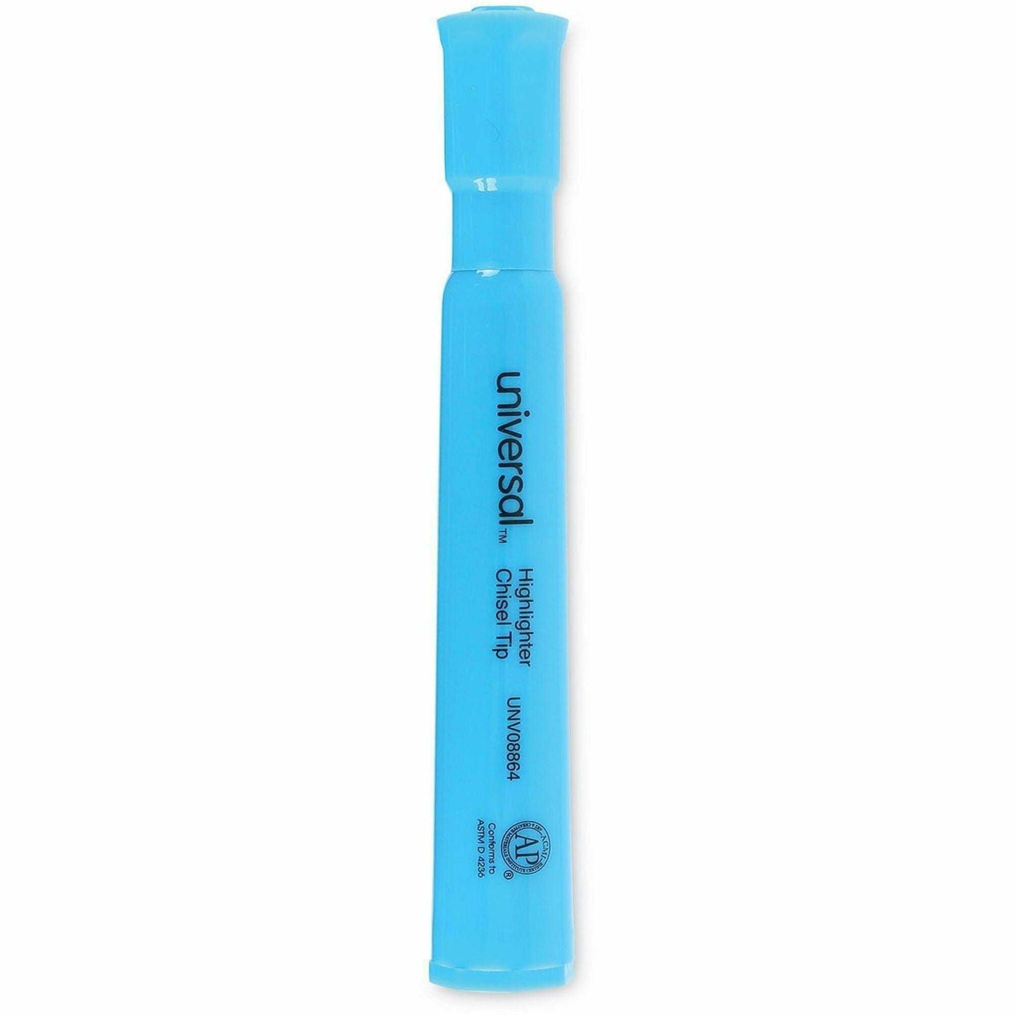 Universal Highlighter, Chisel Tip, Fluorescent Blue Ink, Blue Barrel, 1 Dozen