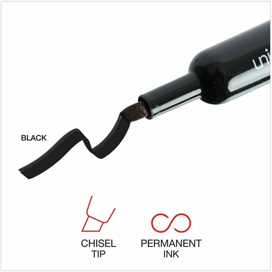 Universal Permanent Marker - Black Ink - Plastic Barrel - Office, Project, Label - 1 Dozen