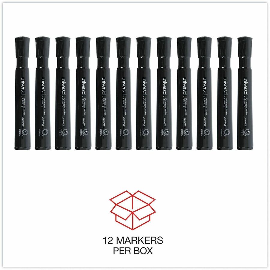 Universal Permanent Marker - Black Ink - Plastic Barrel - Office, Project, Label - 1 Dozen