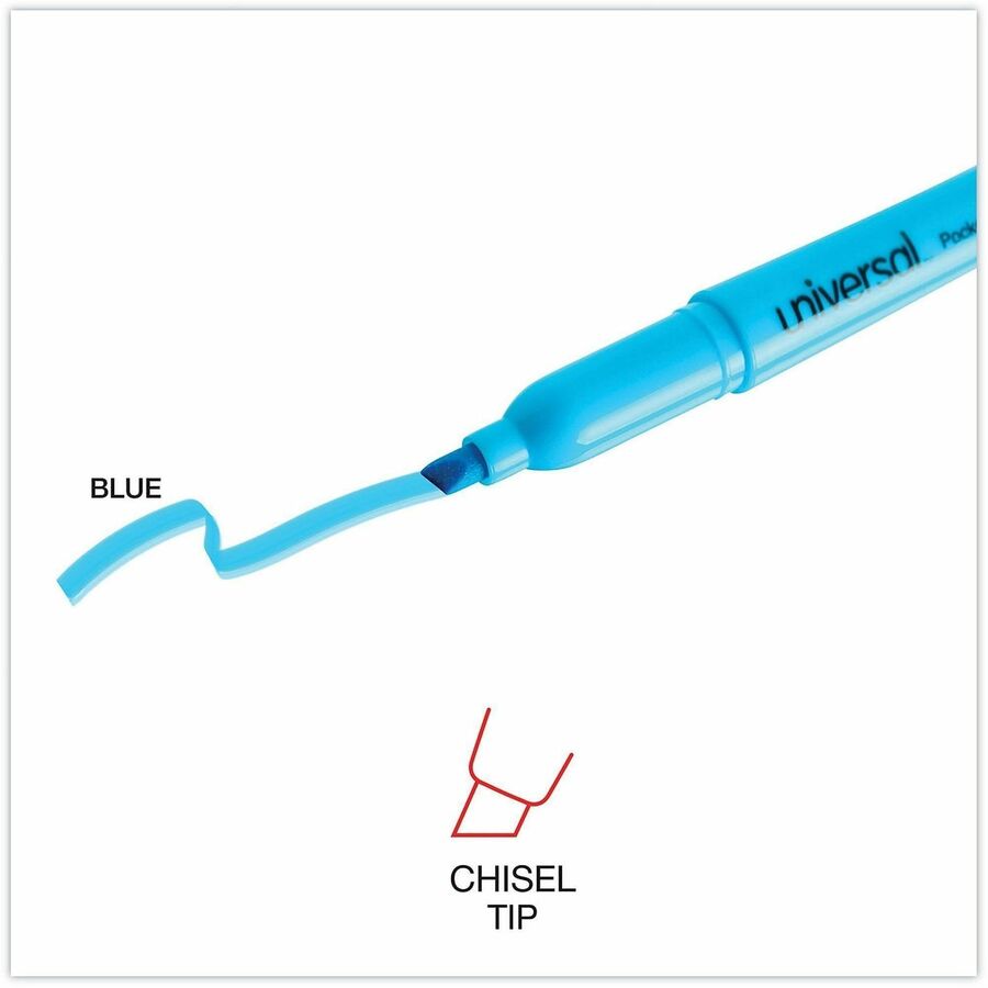 Universal Highlighter, Fluorescent Blue Ink, Blue Barrel, Chisel/Broad/Narrow Tip, 1 Dozen