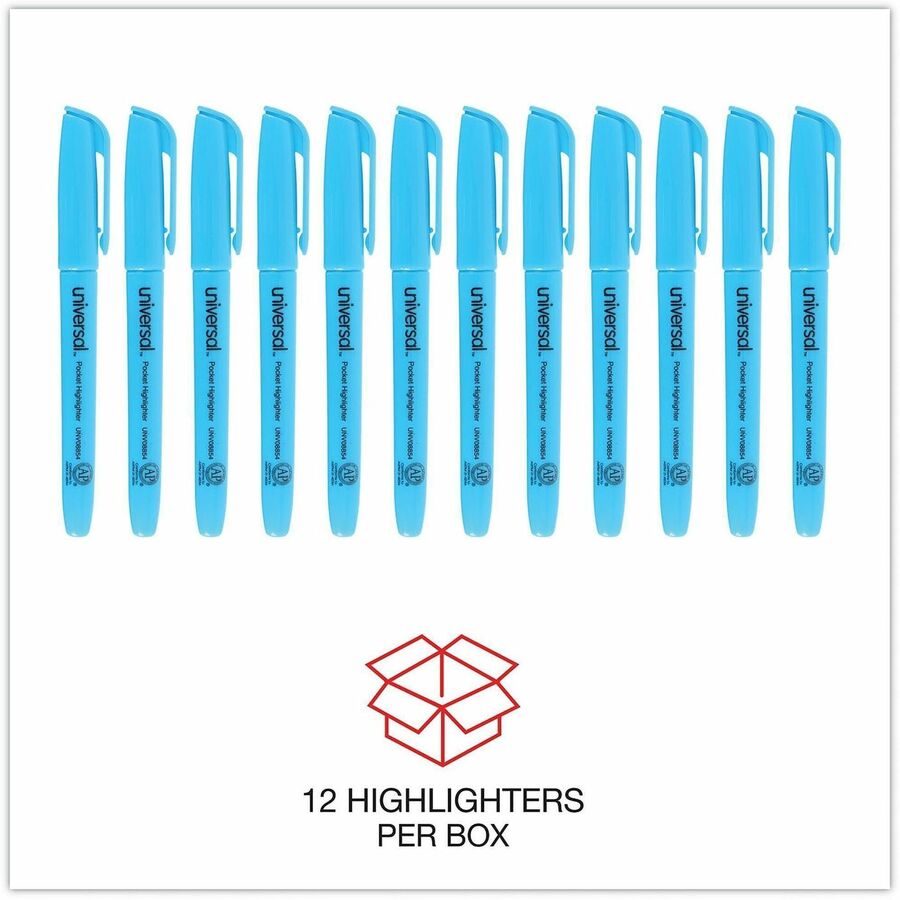 Universal Highlighter, Fluorescent Blue Ink, Blue Barrel, Chisel/Broad/Narrow Tip, 1 Dozen