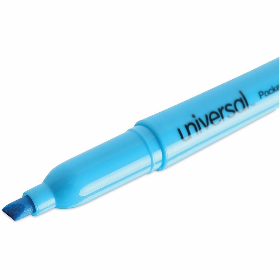 Universal Highlighter, Fluorescent Blue Ink, Blue Barrel, Chisel/Broad/Narrow Tip, 1 Dozen